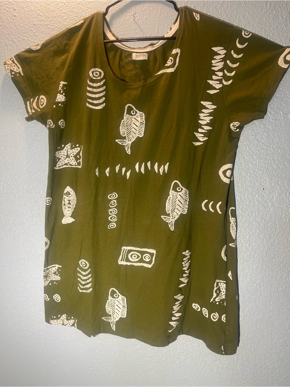 Exist Olive Green Tunic Dress with White Fish Print